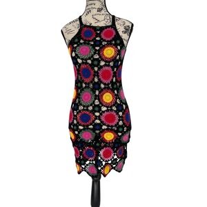 H&M x Coachella Crochet Mini Dress Y2K Festival Boho Indie Multicolor Size 4‎
